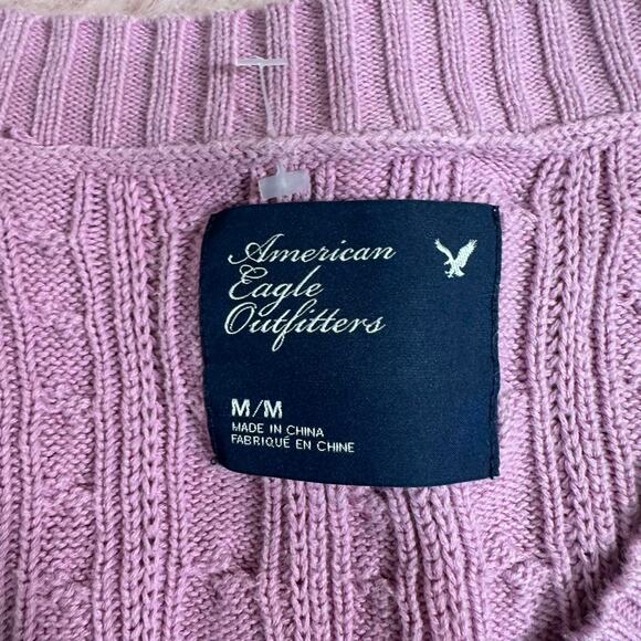 Y2k purple/pink vintage american eagle cable knit vneck sweater - Picture 8 of 8